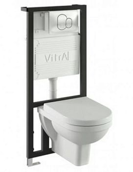 Form 300 комплект: подвесной унитаз, сиденье микролифт, инсталляция, кнопка глянцевый хром Vitra в Железноводске